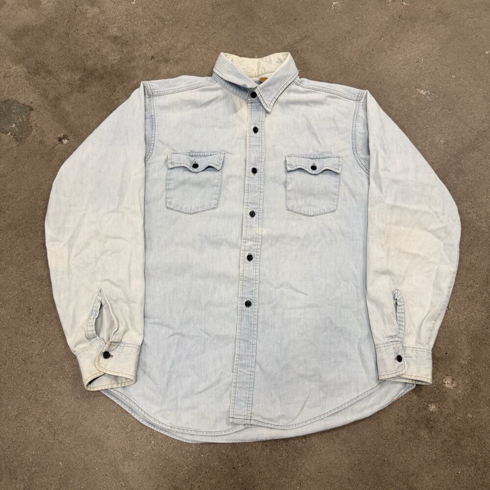 Vintage 90s Levi’s Denim Button Down Light Wash Collared Shirt Mens XL Blue